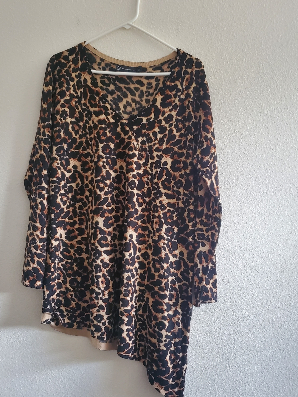New York & Company Leopard Print Tunic Top - Size L